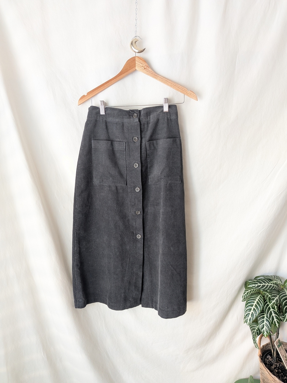 Vintage gray corduroy button front midi skirt